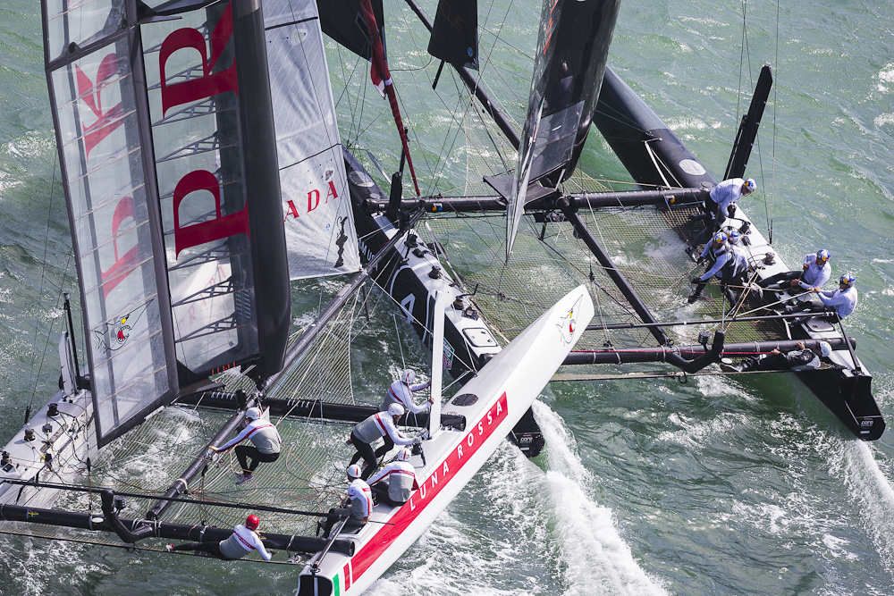 America’s Cup World Series 2013: Luna Rossa Swordfish Emirates Team New Zealand collision